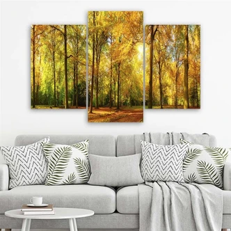 Leinwandbild 3-teilig, Wald Baum Herbst Gelb 