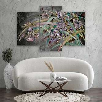 Leinwandbild 3 teilig, Iris Blumen im Wind 