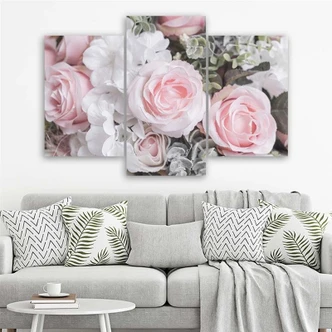 Tableau sur Toile en 3 parties Roses roses Fleurs Nature 