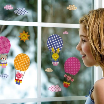 Raamstickers Dieren in Luchtballon Raamstickers Dieren in Luchtballon