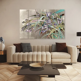 Leinwandbild 5 teilig, Iris Blumen im Wind 