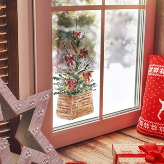Raamfolie Sticker Kerstboom in Rieten Mand 