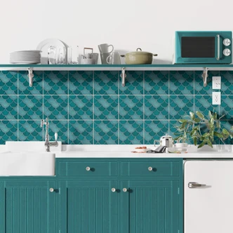 Azulejos Adhesivos escamas de pez - turquesa - lote de 12 