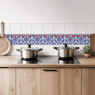 Tegelstickers Oriental Flowers Blue (12 stuks) Tegelstickers Oriental Flowers Blue (12 stuks)