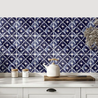 Fliesenaufkleber Aquarell Blumen blau - Treechild - 12er Set 