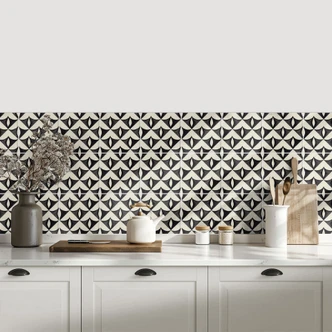 Fliesenaufkleber Geometrische Ornamente in schwarz-beige - Treechild - 12er Set 