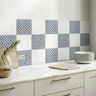 Fliesenaufkleber Geometrisches Muster mit Blumen - Treechild - 12er Set 