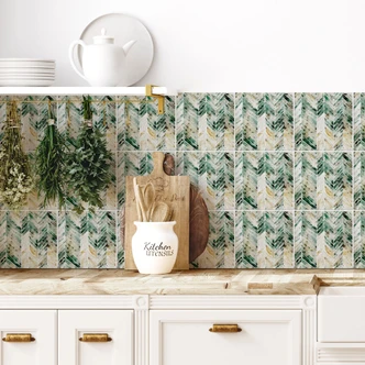 Fliesenaufkleber Grünes Aquarell Fischgrätmuster - Treechild - 12er Set 