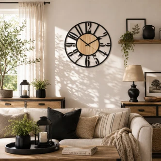 Design wandklok Natural Contrast - Klok met houten look en Arabische cijfers Ø50 cm Design wandklok Natural Contrast - Klok met houten look en Arabische cijfers Ø50 cm