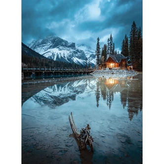 Fototapete Bergidylle am abendlichen See - Bing Li 