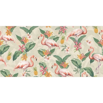 Zomer Fotobehang - flamingo en tropische bladeren - Bloomery Decor 