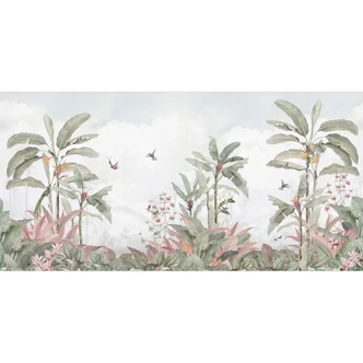 Dschungel-Fototapete Wohnzimmer - Tropische Idylle mit Kolibri Blau - Bloomery Decor Dschungel-Fototapete Wohnzimmer - Tropische Idylle mit Kolibri Blau - Bloomery Decor