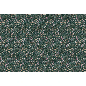 Fotomural con motivos florales - Flores de prado vintage - Verde oscuro - Decoración con flores Fotomural con motivos florales - Flores de prado vintage - Verde oscuro - Decoración con flores