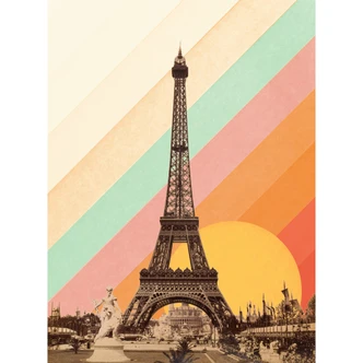 Wall Mural Bodart - Retro Eiffel Tower with Rainbow 