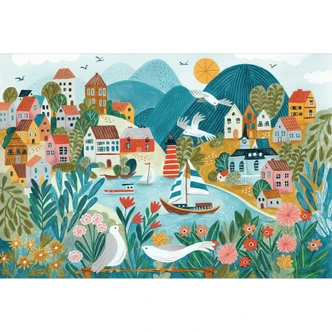 Fototapete Farbenfrohes Küstendorf im Sommer - Bonne Müller 