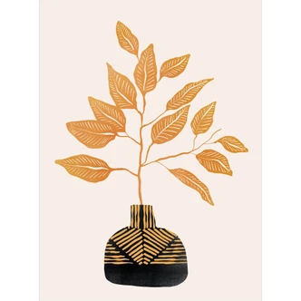 Wall Mural Still Life - Golden Branch with Leaves - Cats & Dotz 