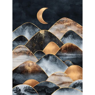 Fredriksson - Fototapet med berg i gyllene månsken 