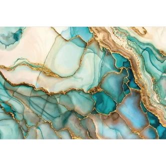 Fototapete Marmorierte Wellen in Türkis und Gold - Haase 