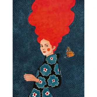 Fototapete Frau im Blumenkleid mit Schmetterling - Hülya 