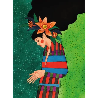 Wall Mural Portrait - Woman in striped dress with orange flowers - Hülya 