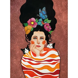 Fototapete Frau mit Blumenkrone und Katzen - Hülya 