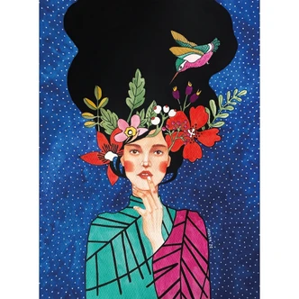 Wall Mural Woman with hummingbird in the starry night - Hülya 