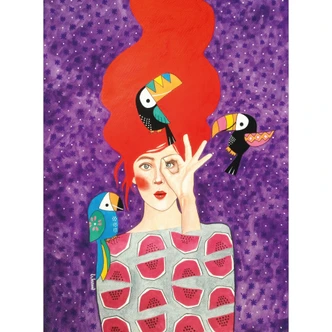 Wall Mural Woman with Toucan Trio - Hülya 