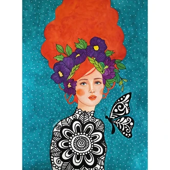 Fototapete Schmetterlingsfrau mit Blütenkranz - Hülya 