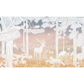 Wall Mural Peaceful forest with deer and foxes - Ombre - Kikki Belle 