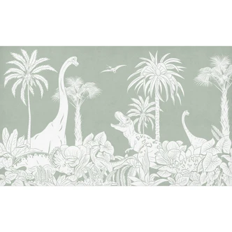 Groene prehistorische werelden - Fotobehang onder palmbomen - Kikki Belle Groene prehistorische werelden - Fotobehang onder palmbomen - Kikki Belle