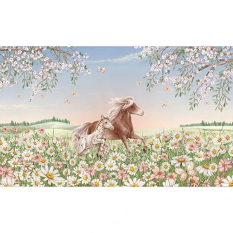 Fototapeta do pokoju dziecięcego Konie na kwiecistej łące - Kikki Belle 