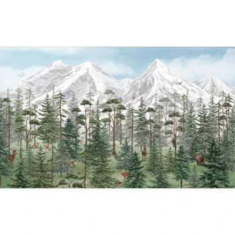 Fototapeta, tapeta natura dla dzieci - zwierzęta leśne w zielonym alpejskim lesie - Kikki Belle 