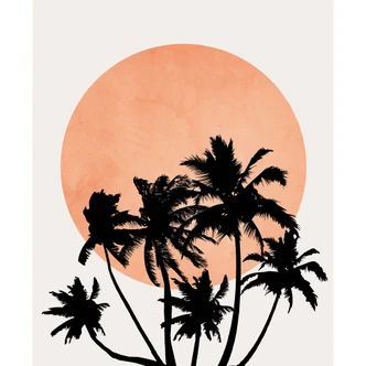 Fototapet Palmer foran den orange sol - Kubistika Fototapet Palmer foran den orange sol - Kubistika