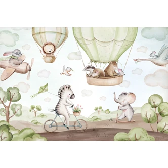 Wall Mural Children's wallpaper Balloon ride of animal friends - Kvilis 