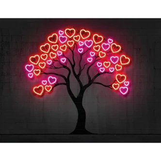Fotobehang boom met rode harten | Neon Art - Mielu Fotobehang boom met rode harten | Neon Art - Mielu