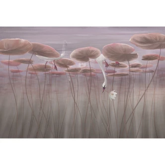 Fototapete Naturtapete Lotusblumen mit Schwan im Wasser in Altrosa - Ms Tiff 