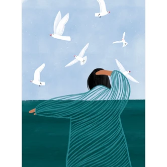 Wall Mural Woman with seagulls by the sea - Müller 