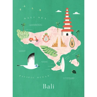 Wall Mural Map of Bali - Rivers 