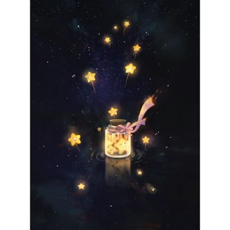 Kinderzimmer Fototapete Sternenfänger: Ein Glas voller Wünsche - Thai 