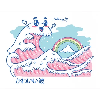 Fototapete Kawaii Welle mit Regenbogen und Berg Fuji - Trinidad 