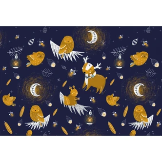 Fototapete Kinderzimmer - Waldtiere in der Nacht - UN Designs 