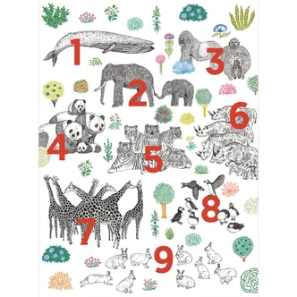 Kinderzimmer Fototapete Illustration von Zootieren mit Zahlen - Walentynowicz 