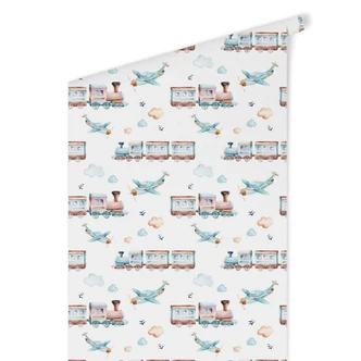 Patterned Wallpaper Kvilis - Locomotives & Planes 