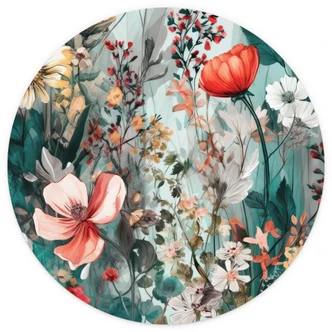 Round wall mural Spring meadow with flowers - Jaszke - non self-adhesive/self-adhesive wallpapers 