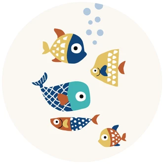 Fototapet - Rund Kubistika - Farverige fisk - vliesetapet/selvklæbende non-woven tapet Fototapet - Rund Kubistika - Farverige fisk - vliesetapet/selvklæbende non-woven tapet