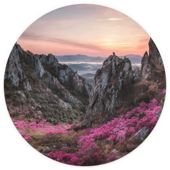 Fototapete Seo - Felsige Landschaft im Sonnenuntergang - Rund - Selbstklebend/Vlies 