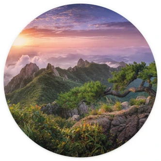 Fototapete Seo - Grüne Berglandschaft - Rund - Selbstklebend/Vlies 