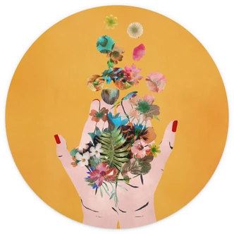 Fototapete Treechild - Bunte Blumen in Fridas Händen - Rund - Selbstklebend/Vlies 