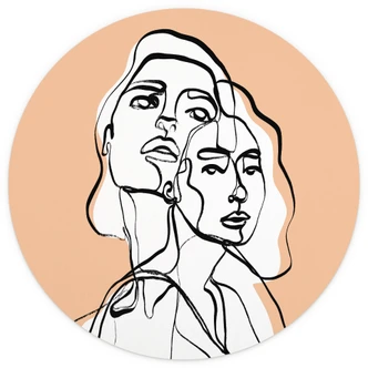 Round wall mural Line Art Portrait of two women - Treechild - non self-adhesive/self-adhesive wallpapers Round wall mural Line Art Portrait of two women - Treechild - non self-adhesive/self-adhesive wallpapers