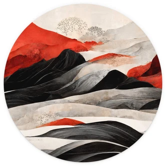 Fototapet - Röda berg i Japandi-stil - Rund - non-woven tapet/självhäftande non-woven tapet 
